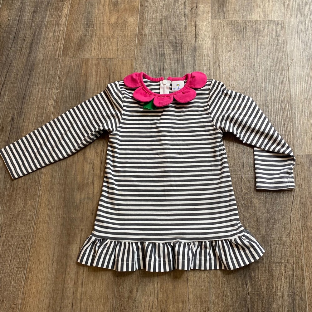 Florence Eiseman Girls Navy White Striped Flower Petal Collar Ruffle Top Size 4
